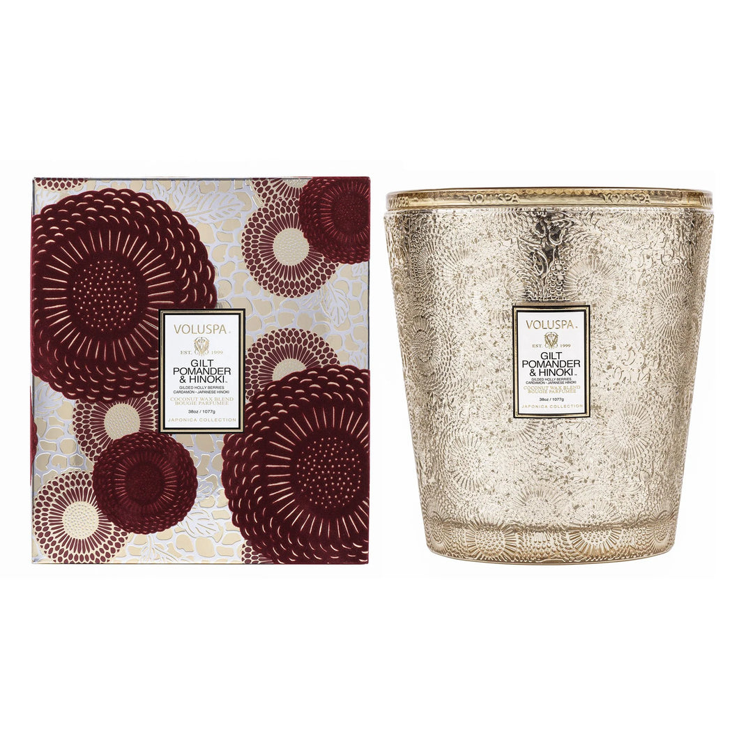 Gilt Pomander & Hinkoki 3 Wick Hearth Candle